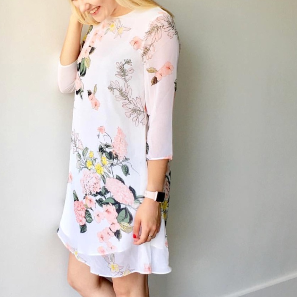 Sheer long sleeve floral dress
